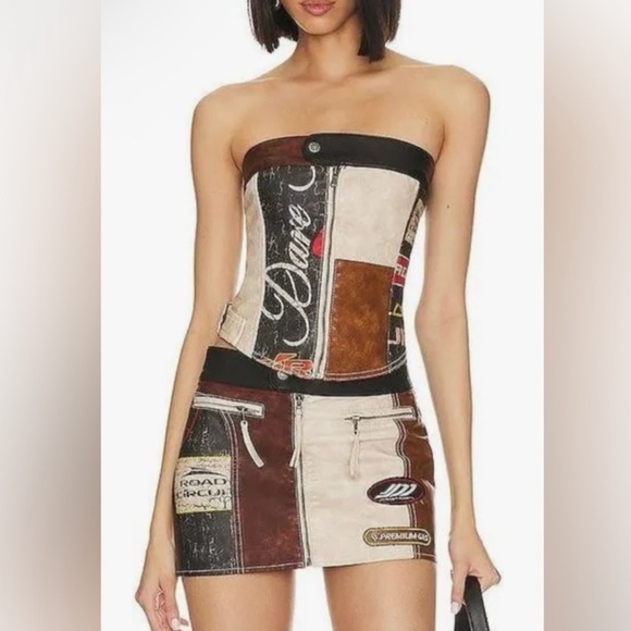 Jaded London Strapless Patchwork Dress - Black, Brown, Cream - Picture 1 of 2
